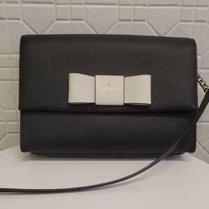 kate spade Black Leather Bow Crossbody Bag with Cream Accent